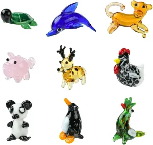 9Pcs Animal Theme Figurines Home Decorations Handmade Lampwork Tortoise Pig Display Ornaments for Dollhouse Home Office Decoration