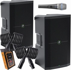 (2) Mackie Thump215XT 1,400-watt 15-inch Powered Speaker with Bluetooth Streaming, Feedback Eliminator, Music Ducking, Dual TRS/XLR Bundle with EMB XLR, Microphone, Gravity Magnet Package