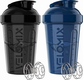 -2 Pack- 20 oz Protein Shaker Bottles for Protein Mixes - 2x Wire Whisk | Leak Proof Shaker Cups for Protein Shakes and Pre Workout | Protein Shaker Bottle Pack | Protein Mixer Cup (Blue&Black)