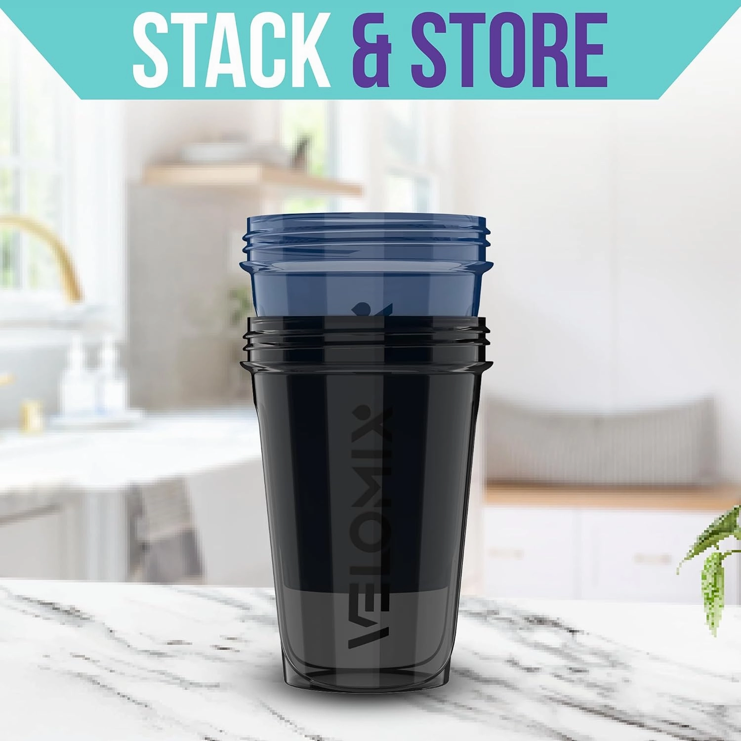 -2 Pack- 20 oz Protein Shaker Bottles for Protein Mixes - 2x Wire Whisk | Leak Proof Shaker Cups for Protein Shakes and Pre Workout | Protein Shaker Bottle Pack | Protein Mixer Cup (Blue&Black)
