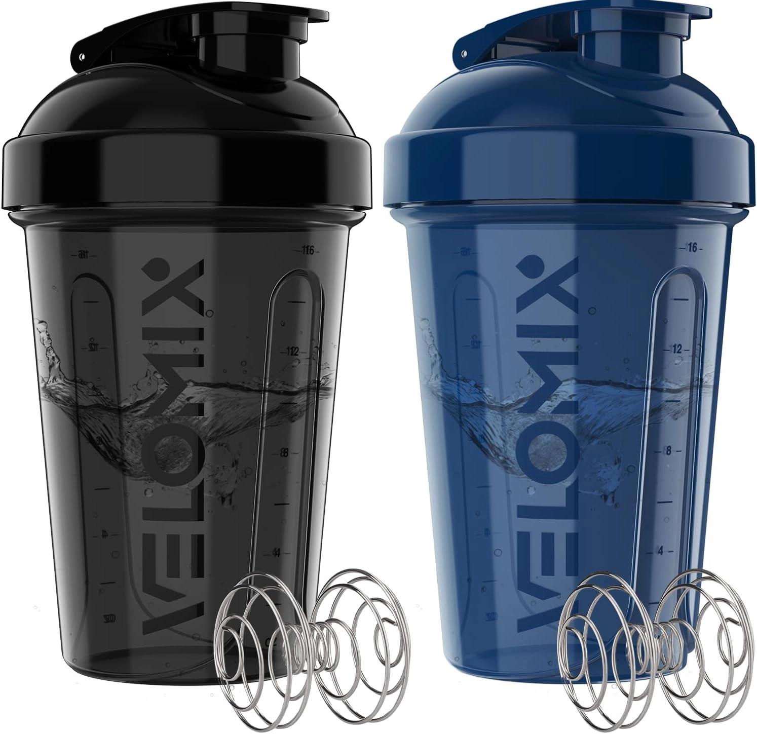 -2 Pack- 20 oz Protein Shaker Bottles for Protein Mixes - 2x Wire Whisk | Leak Proof Shaker Cups for Protein Shakes and Pre Workout | Protein Shaker Bottle Pack | Protein Mixer Cup (Blue&Black)