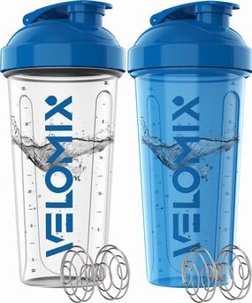 -2 Pack- 28 oz Protein Shaker Bottles for Protein Mixes - 2x Wire Whisk | Leak Proof Shaker Cups for Protein Shakes | Protein Shaker Bottle Pack | Shakers for Protein Shakes-Blue&Transparent