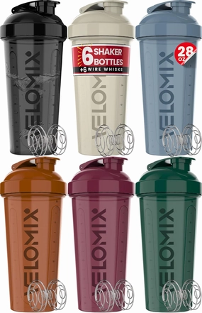 -6 PACK- Shaker Cups for Protein Shakes 28 oz - 6x Wire Whisk | Leak Proof Protein Shaker Bottle for Protein Shakes, Shaker Bottle Pack for Pre & Post Workout, Shaker Cup