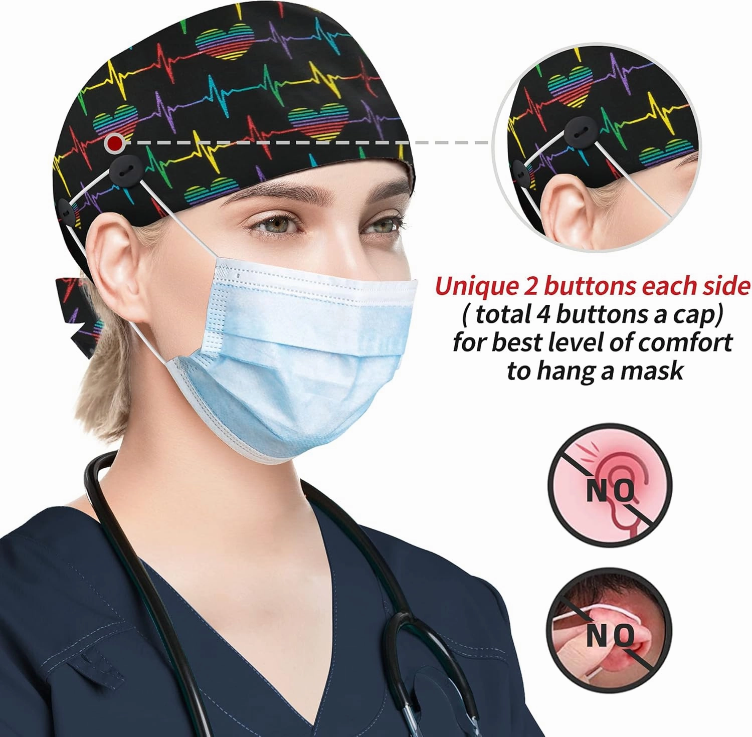 ABAMERICA Working Caps with Button and Sweatband, Adjustable Working Hats for Women Men, One Size(Tie Back or Toggle)