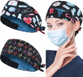 ABAMERICA Working Caps with Button and Sweatband, Adjustable Working Hats for Women Men, One Size(Tie Back or Toggle)