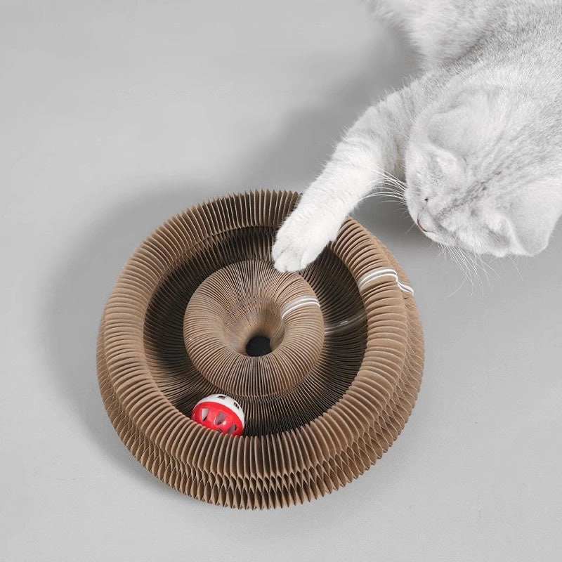 Accordion Cat Toy - Interactive, Durable & Magnetic Cat Scratcher with Bell Ball