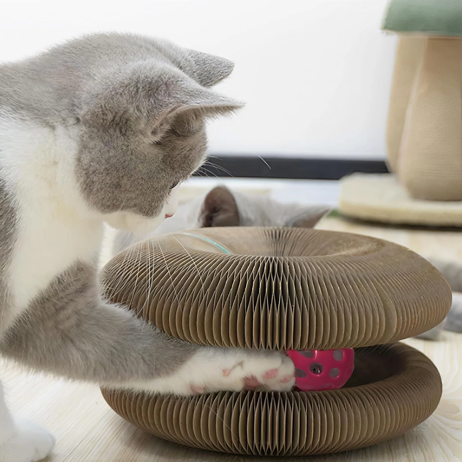 Accordion Cat Toy - Interactive, Durable & Magnetic Cat Scratcher with Bell Ball
