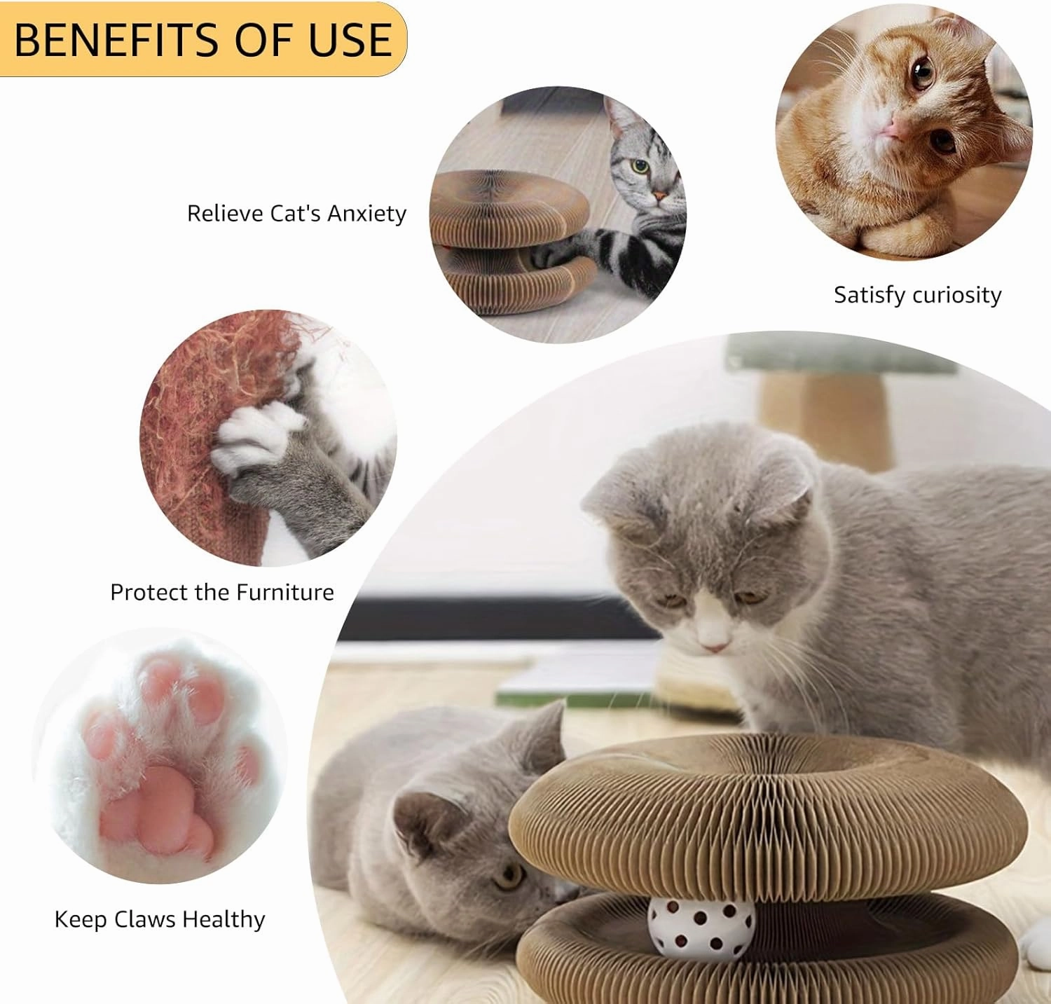 Accordion Cat Toy - Interactive, Durable & Magnetic Cat Scratcher with Bell Ball