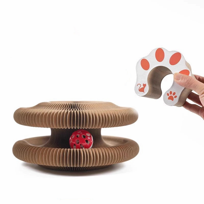 Accordion Cat Toy - Interactive, Durable & Magnetic Cat Scratcher with Bell Ball