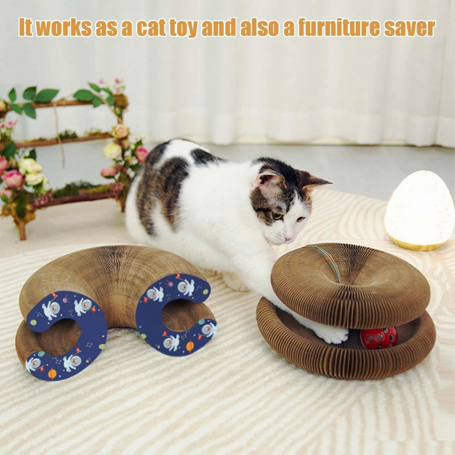 Accordion Cat Toy - Interactive, Durable & Magnetic Cat Scratcher with Bell Ball