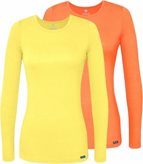 Adar Underscrubs for Women Multi Color 2 Pack - Long Sleeve Underscrub Comfort Tee - 2902M - Citron/Neon Orange - 2X