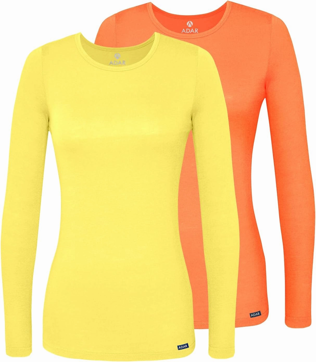 Adar Underscrubs for Women Multi Color 2 Pack - Long Sleeve Underscrub Comfort Tee - 2902M - Citron/Neon Orange - 2X