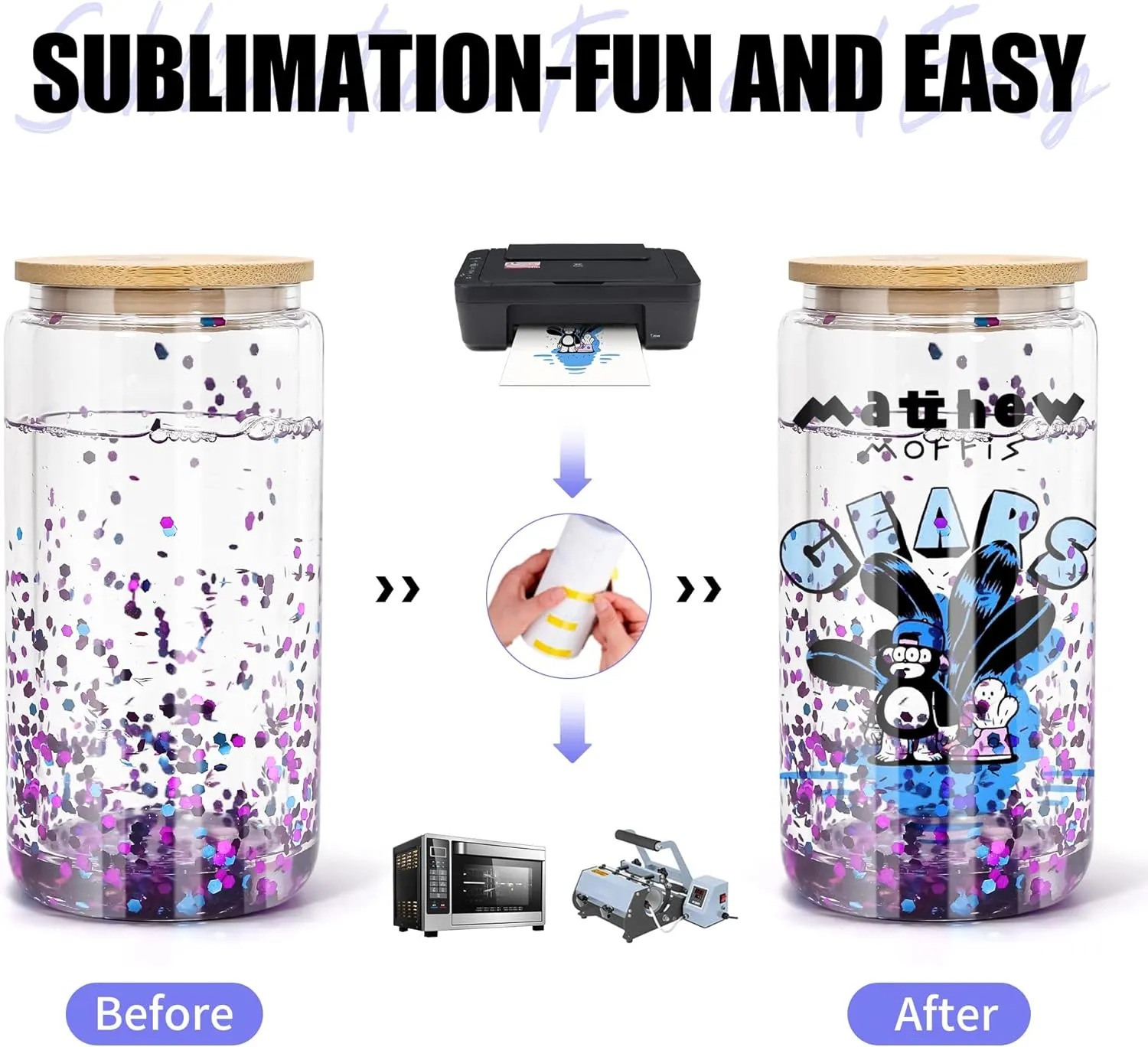 AGH 16OZ Snow Globe Glass Tumbler,8 Pack Sublimation Glass with Bamboo Lids and Straws, Double Wall Sublimation Beer Can Glasses Can Shaped Tumblers with Pre Drilled Hole for DIY