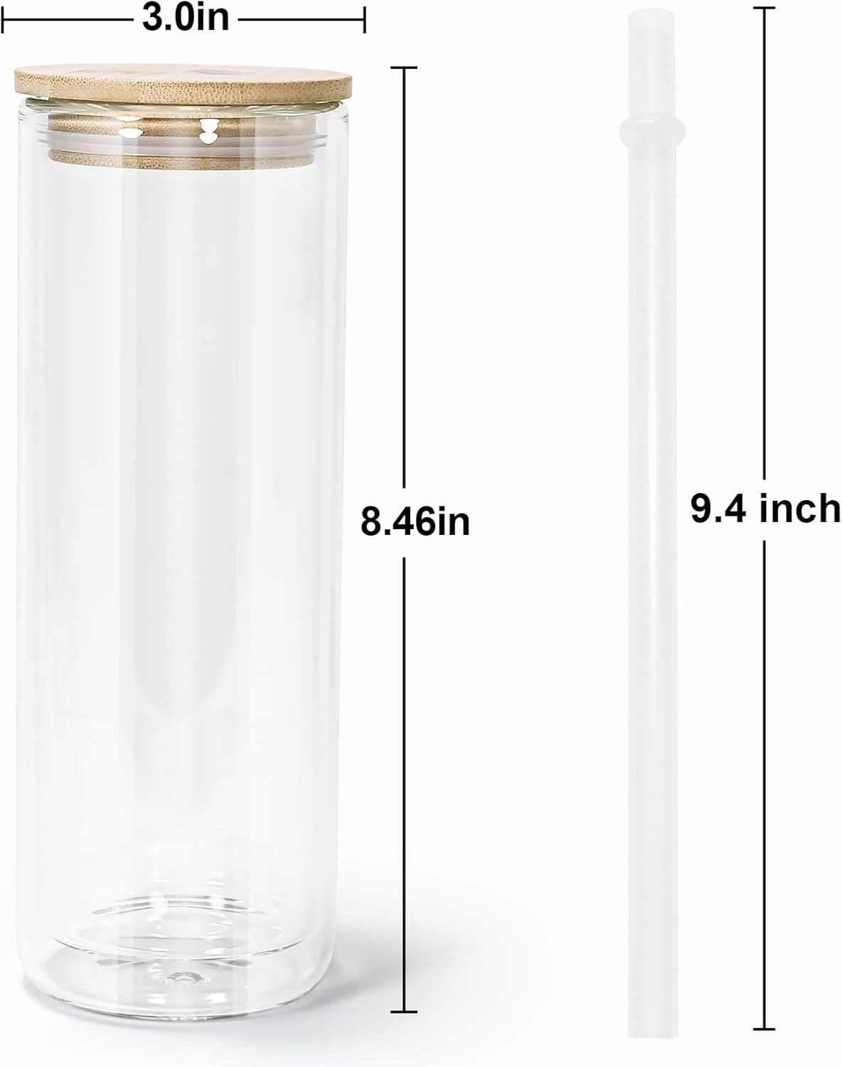 AGH 25OZ Snow Globe Glass Tumbler,2 Pack Sublimation Glass with Bamboo Lids and Straws, Double Wall Sublimation Beer Can Glasses Can Shaped Tumblers with Pre Drilled Hole for DIY