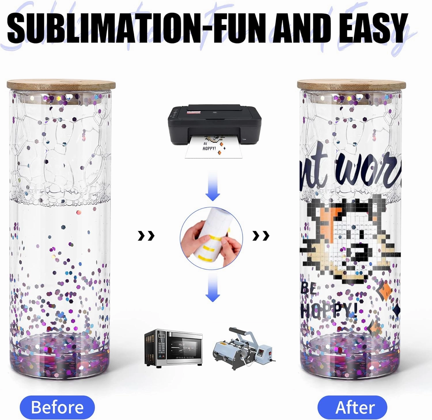 AGH 25OZ Snow Globe Glass Tumbler,2 Pack Sublimation Glass with Bamboo Lids and Straws, Double Wall Sublimation Beer Can Glasses Can Shaped Tumblers with Pre Drilled Hole for DIY