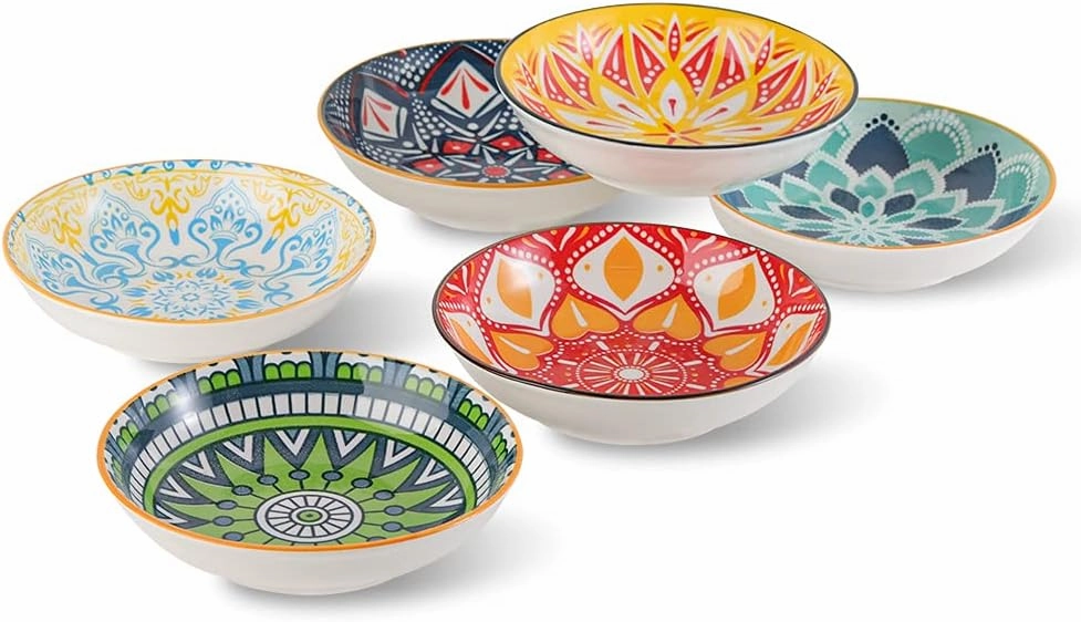 AHX Small Bowls - Ice Cream Dessert Bowl 8.5 oz - Ceramic Bowl Set of 6 - Colorful Shallow Bowl for Side Dish | Snack | Appetizer - Microwave and Dishwasher Safe - 5.5 x 1.3 Inches