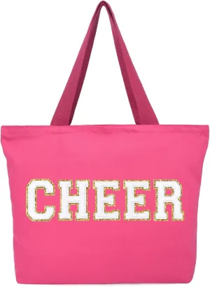 Aileam Cheer Tote Bag for Cheerleaders Cheer Bag Reusable Shopping Bag with Zipper Pocket Perfect Cheer Stuff Gift for Girls Coaches