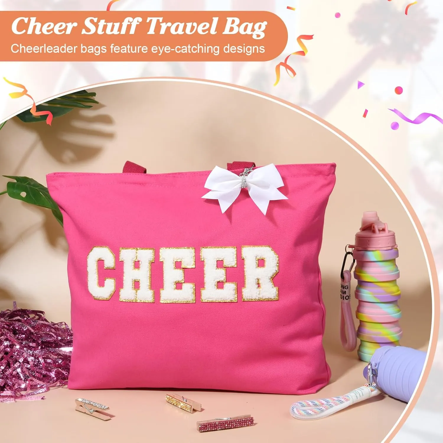 Aileam Cheer Tote Bag for Cheerleaders Cheer Bag Reusable Shopping Bag with Zipper Pocket Perfect Cheer Stuff Gift for Girls Coaches