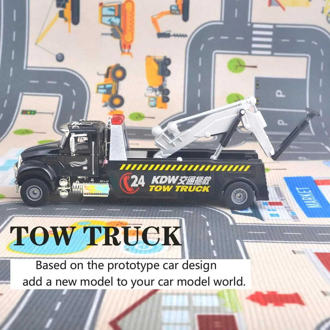 Ailejia US Style Heavy Duty 1/50 Metal Diecast Rescue Tow Truck Toy - Miniature Carrier for Pretend Play Traffic Fault Cleaning Car