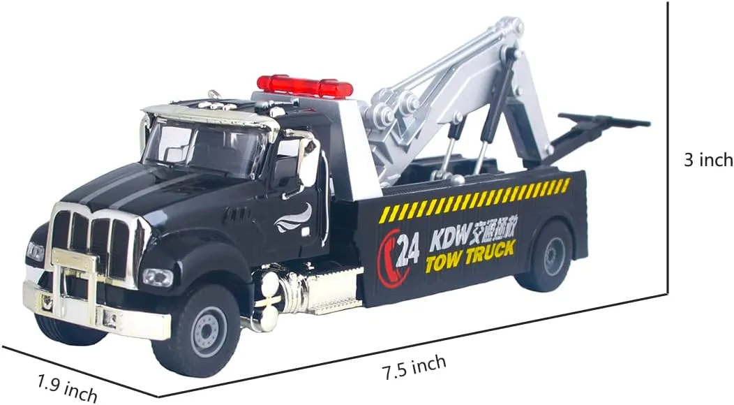 Ailejia US Style Heavy Duty 1/50 Metal Diecast Rescue Tow Truck Toy - Miniature Carrier for Pretend Play Traffic Fault Cleaning Car