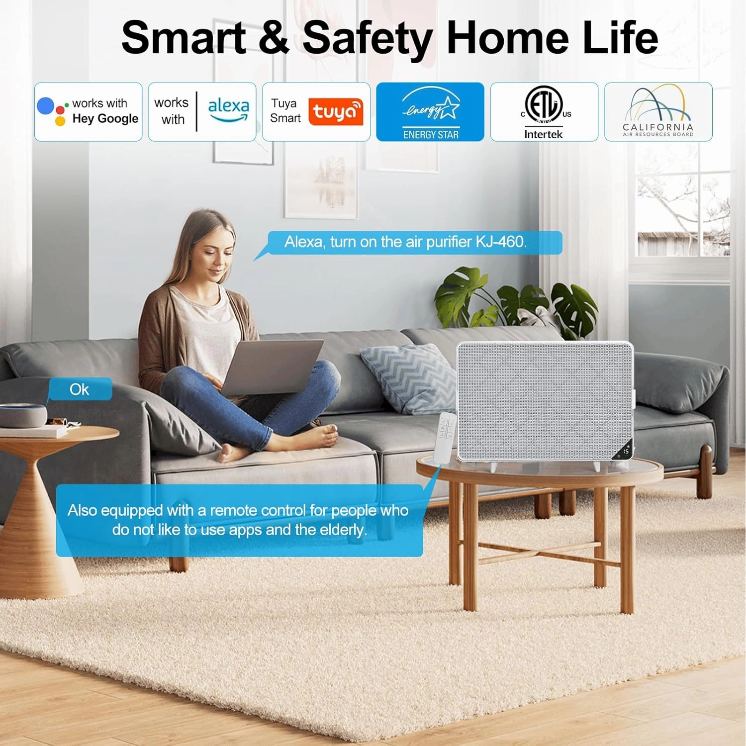 Air Purifiers for Home Dust Pollen Pets Hair Smoke in Bedroom, Wall-Mounted HEPA Air Purifier for Home Large room Covers Up to 1345 sq.ft, Sleep Mode, Auto Mode, WiFi/Remote Control, Timer