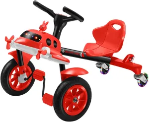 Airplane-Themed Ride-On Drift Car for Kids 3-8 Years | LED Flashing Wheels, Music & Drifting Action |Scooter Toy Gift for Boys Girls,Red