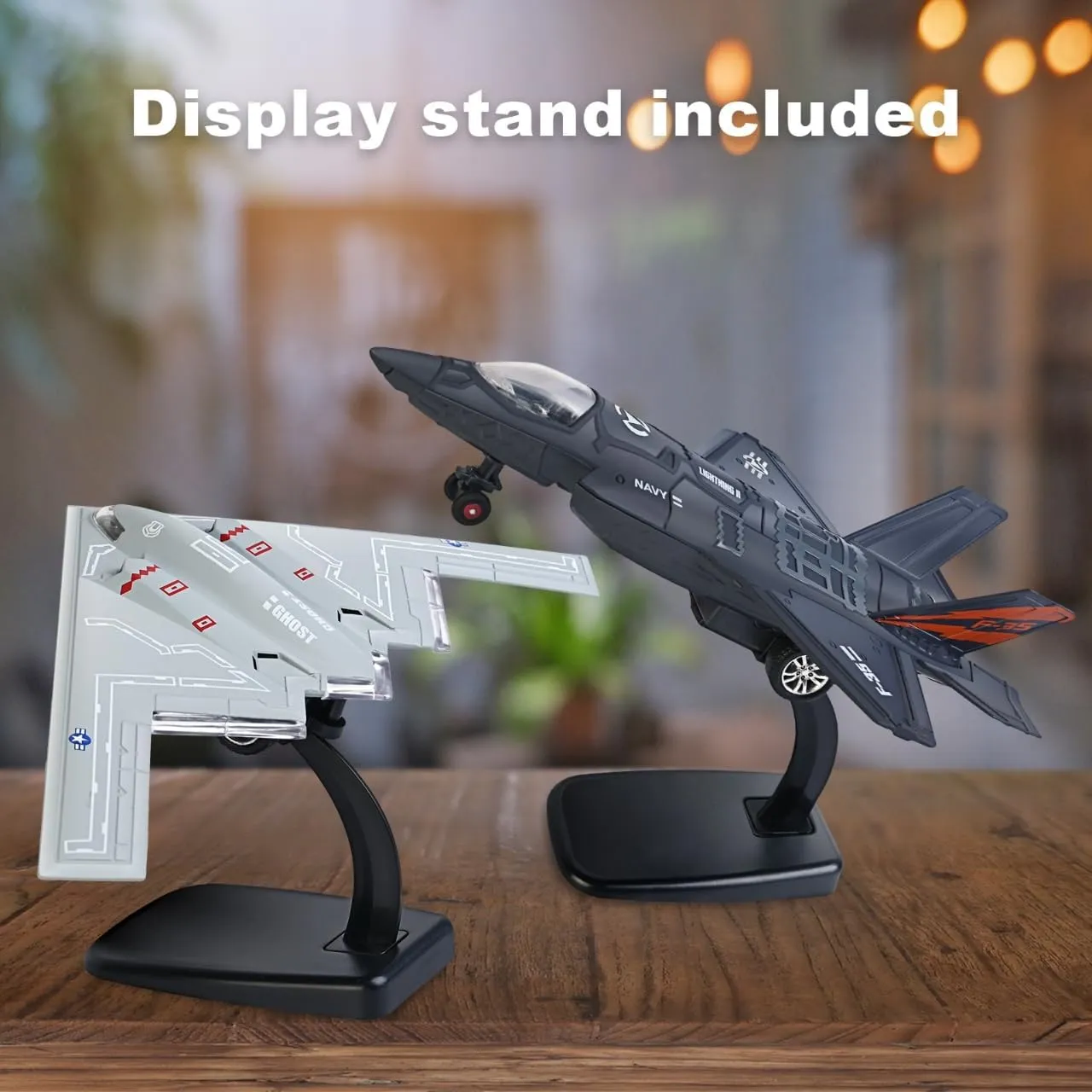 Airplane Toy Fighter Jet for Kids, Diecast Army Plane Model, Pull Back Military Jet with Light’s and Sounds (B2 & F35)