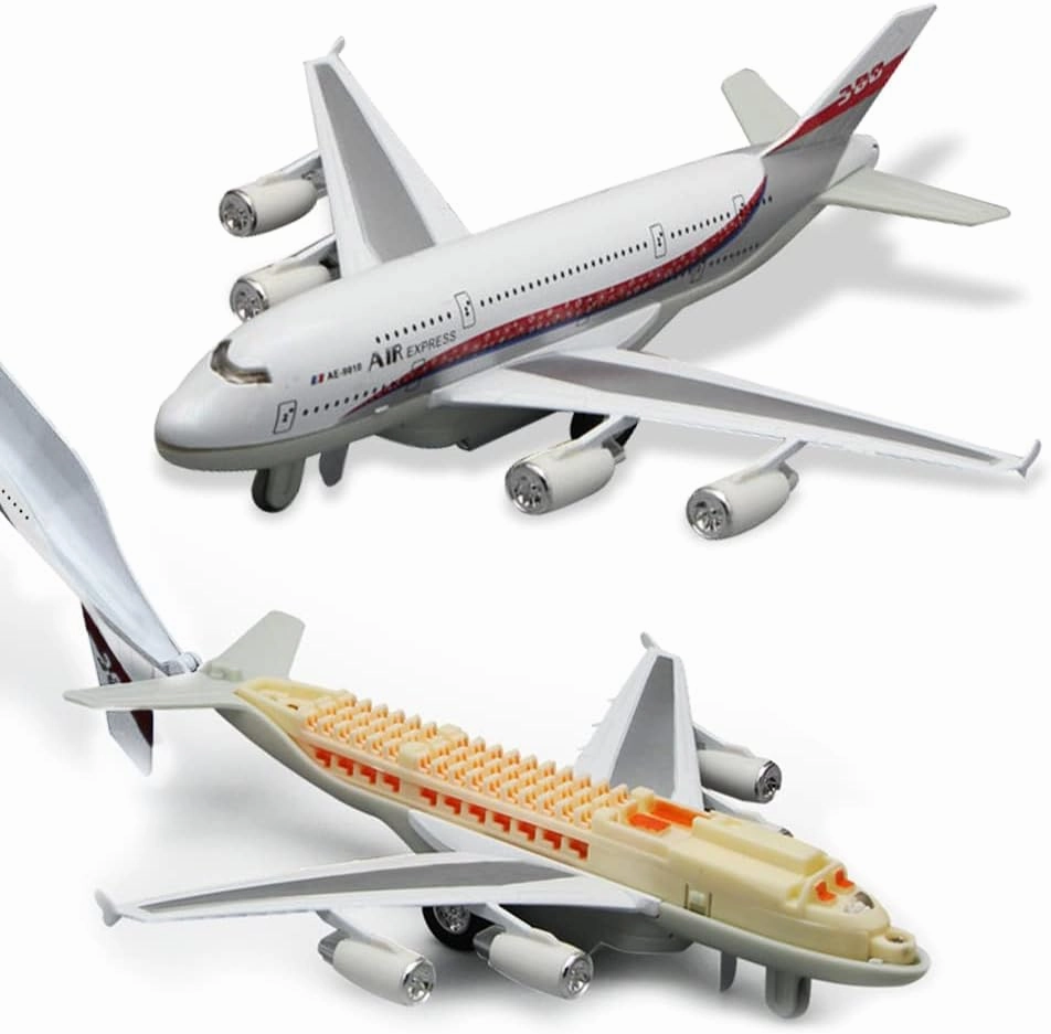 Airplane Toys, Bump and Go Action, Pull Back Die Cast Model Plane with Lights & Sounds, 3D Anatomy View, Aircraft Vehicles Gift for Kids Toddler Boys Ages 3 (White)