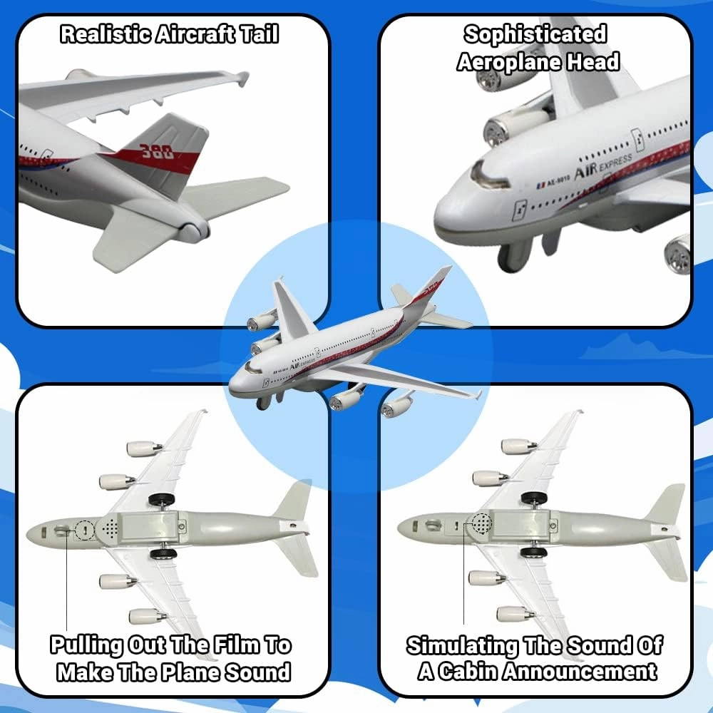 Airplane Toys, Bump and Go Action, Pull Back Die Cast Model Plane with Lights & Sounds, 3D Anatomy View, Aircraft Vehicles Gift for Kids Toddler Boys Ages 3 (White)