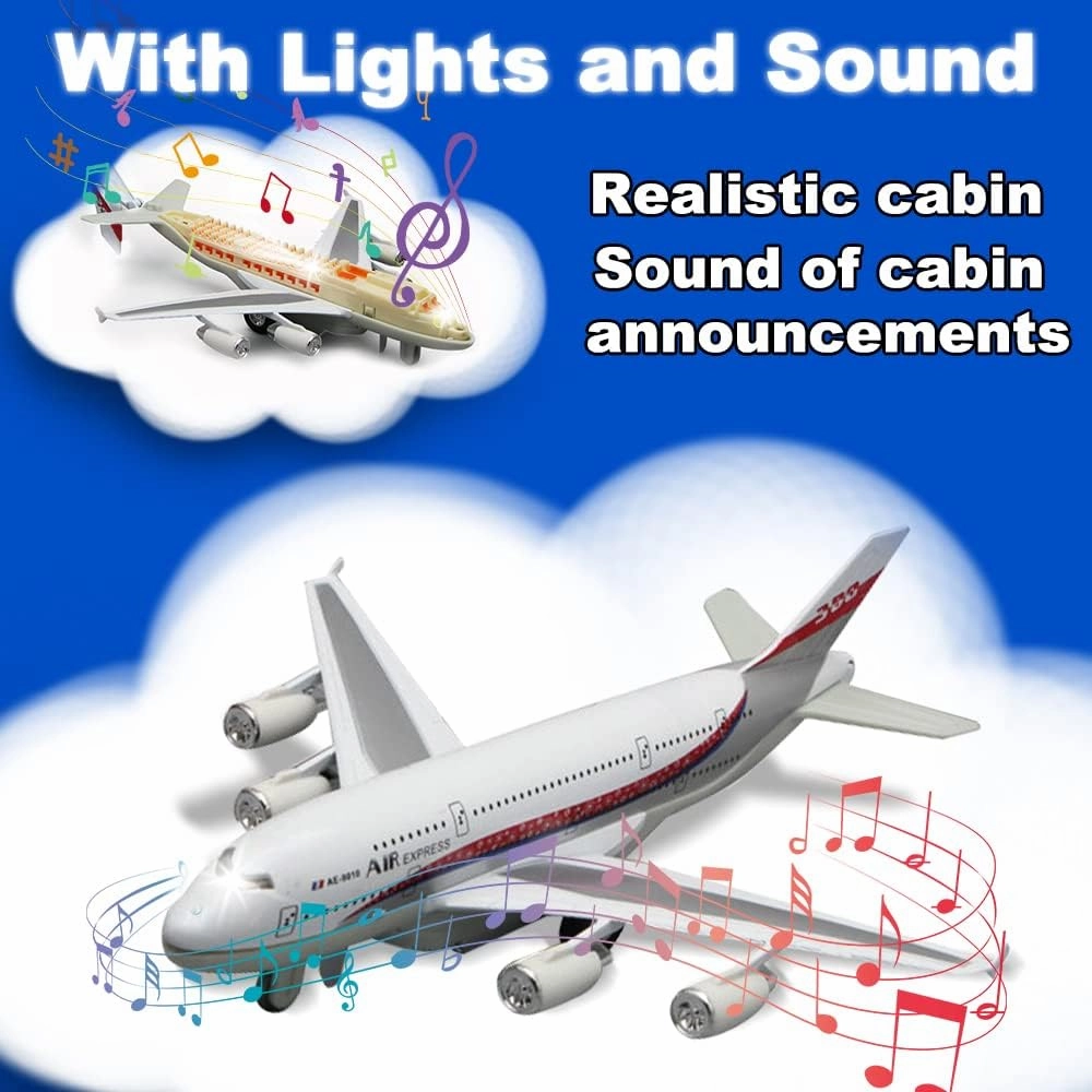 Airplane Toys, Bump and Go Action, Pull Back Die Cast Model Plane with Lights & Sounds, 3D Anatomy View, Aircraft Vehicles Gift for Kids Toddler Boys Ages 3 (White)