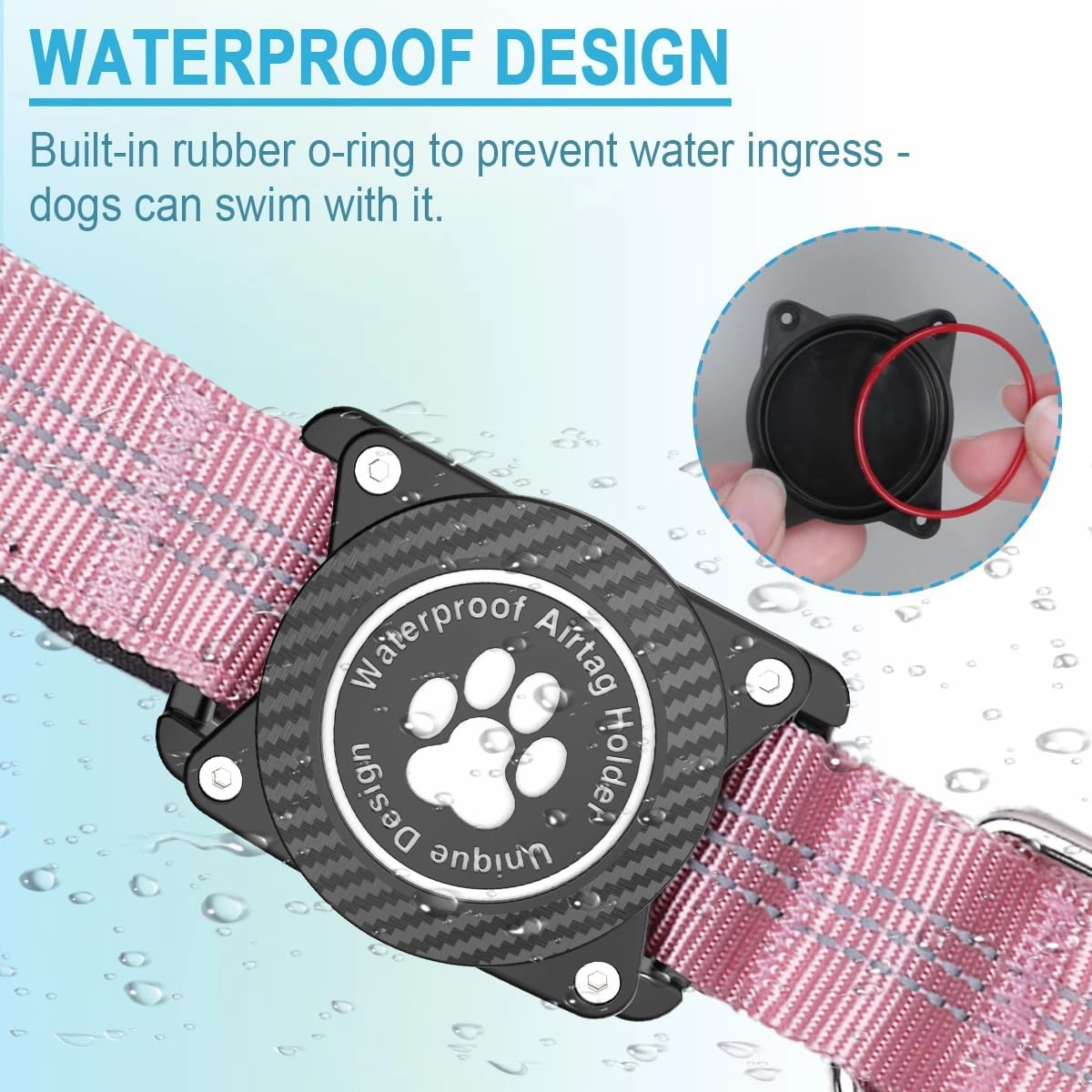 Airtag Dog Collar, Waterproof Air Tag Holder Dog Collar, Luminous & Reflective, Comfortable Padded, Adjustable Pet Collar for Small Medium Large Heavy Duty Dogs,Pink, M