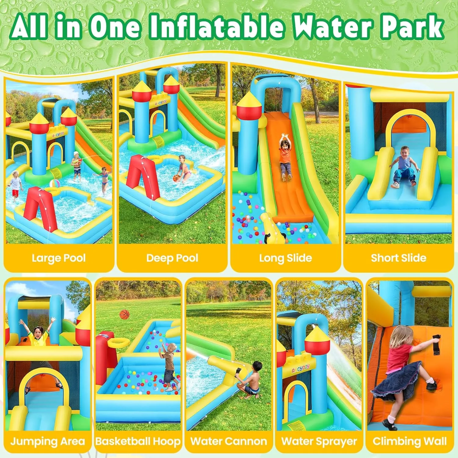 AKEYDIY Water Slide Bounce House for Kids, Large Inflatable Water Park for Kids Backyard,13X12.5ft Giant Blow Up Water Slides w/Deep Pool, Inflatable Water Park for Backyard Family Party
