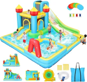 AKEYDIY Water Slide Bounce House for Kids, Large Inflatable Water Park for Kids Backyard,13X12.5ft Giant Blow Up Water Slides w/Deep Pool, Inflatable Water Park for Backyard Family Party