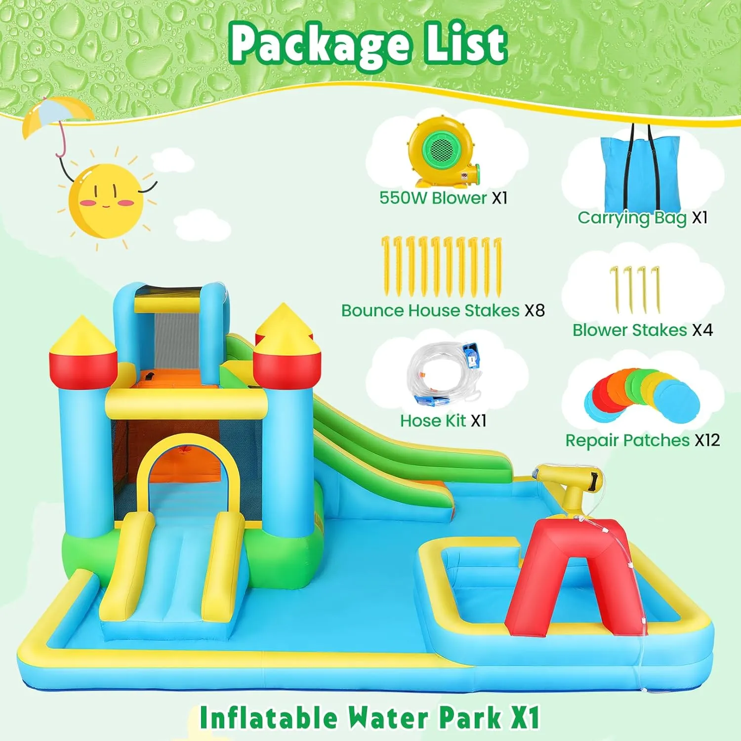 AKEYDIY Water Slide Bounce House for Kids, Large Inflatable Water Park for Kids Backyard,13X12.5ft Giant Blow Up Water Slides w/Deep Pool, Inflatable Water Park for Backyard Family Party