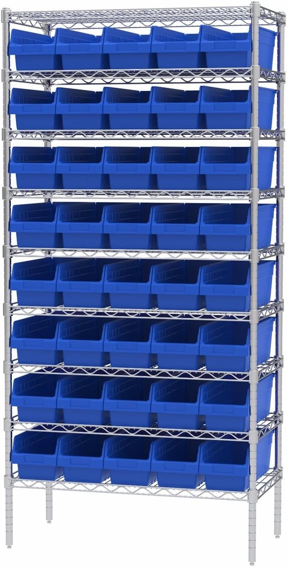 Akro-Mils 30098 ShelfMax Plastic Nesting Shelf Bin Box, 18-Inch Length x 6.75 Inch Width x 6-Inch Height, Blue (10-Pack)