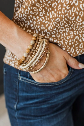 All About Style Beaded Bracelet Set- Brown