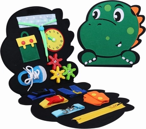 ALLABC Busy Board Montessori Toys for Toddlers, Dinosaur Sensory Activity Board Toy, Travel Educational Learning Quiet Book, Preschool Developing Motor Skills Toys for Boys Girls (Dinosaur)