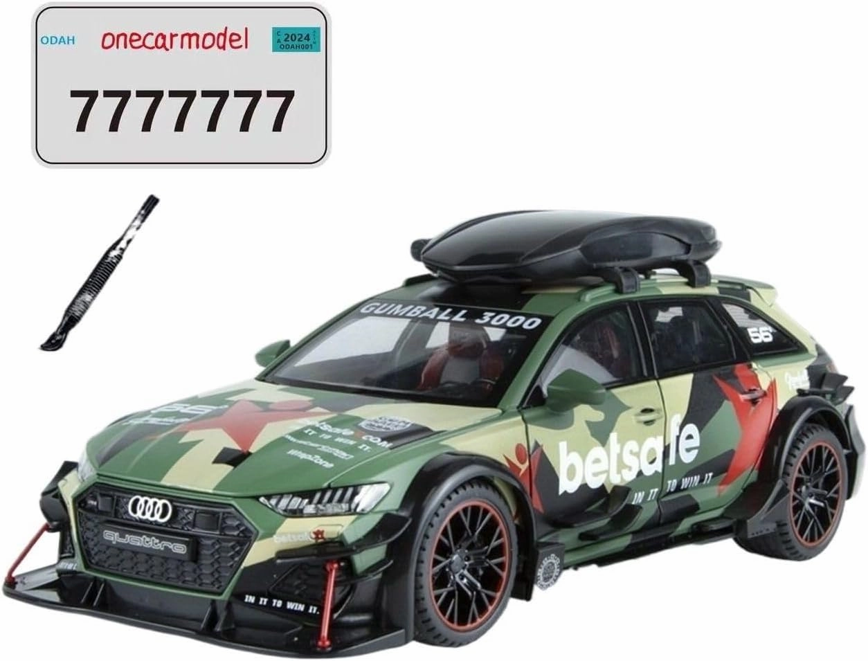 Alloy car Model Suitable for Audi RS6 Modified Version with Sound and Light 6 Door Pull Back Toy Station Wagon Music Model Ornaments (Color : Green Stand Box)