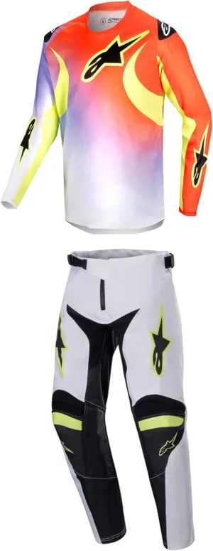 Alpinestars Racer Lucent White/Neon Red/Yellow Fluo Youth Moto Gear Set - Pant and Jersey Combo