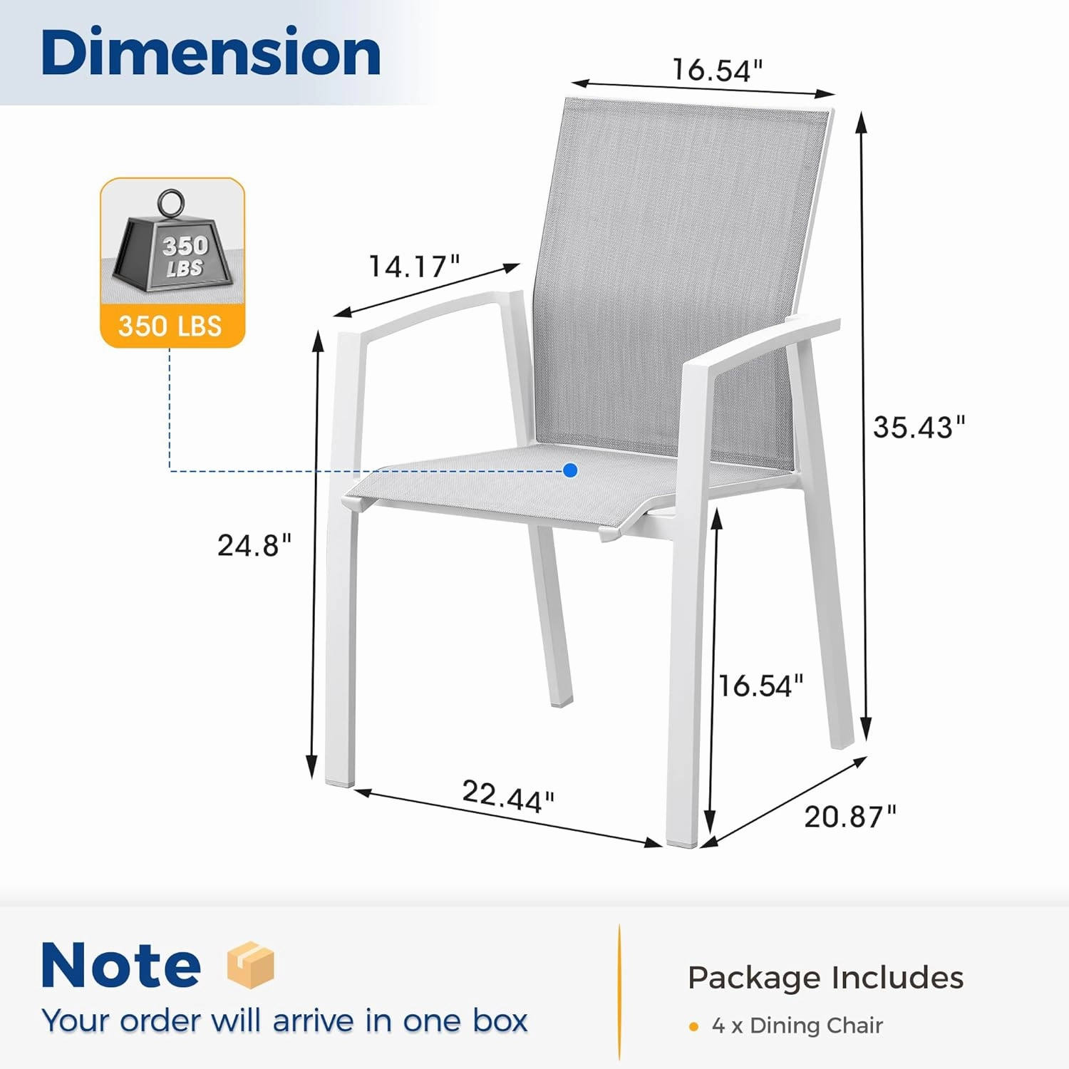 Aluminum Patio Chairs Set of 4, Fully Assembled Outdoor Dining Chairs with 360 lbs Weight Capacity, Stackable Outdoor Patio Furniture with Quick Drying Breathable Textilene Fabric for Backyard, Garden