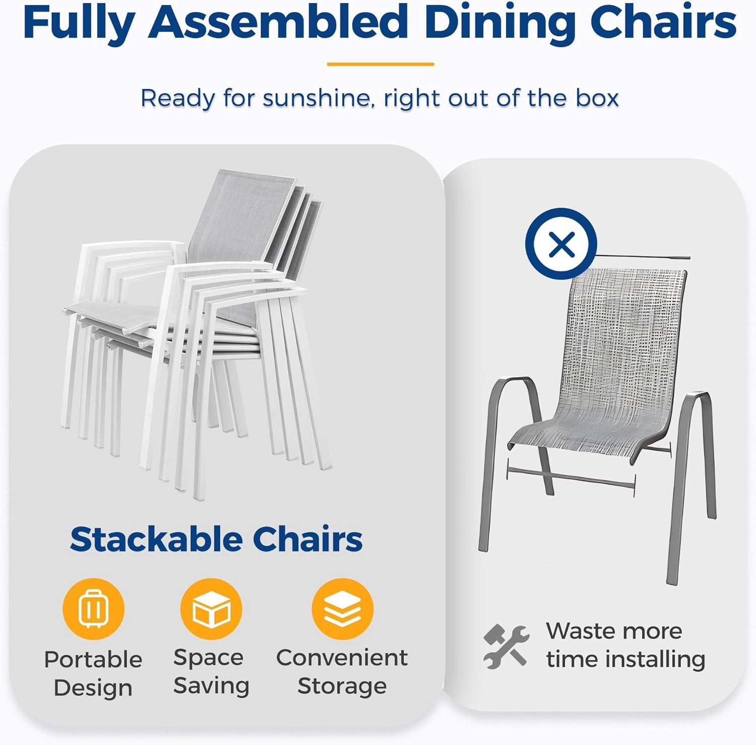 Aluminum Patio Chairs Set of 4, Fully Assembled Outdoor Dining Chairs with 360 lbs Weight Capacity, Stackable Outdoor Patio Furniture with Quick Drying Breathable Textilene Fabric for Backyard, Garden