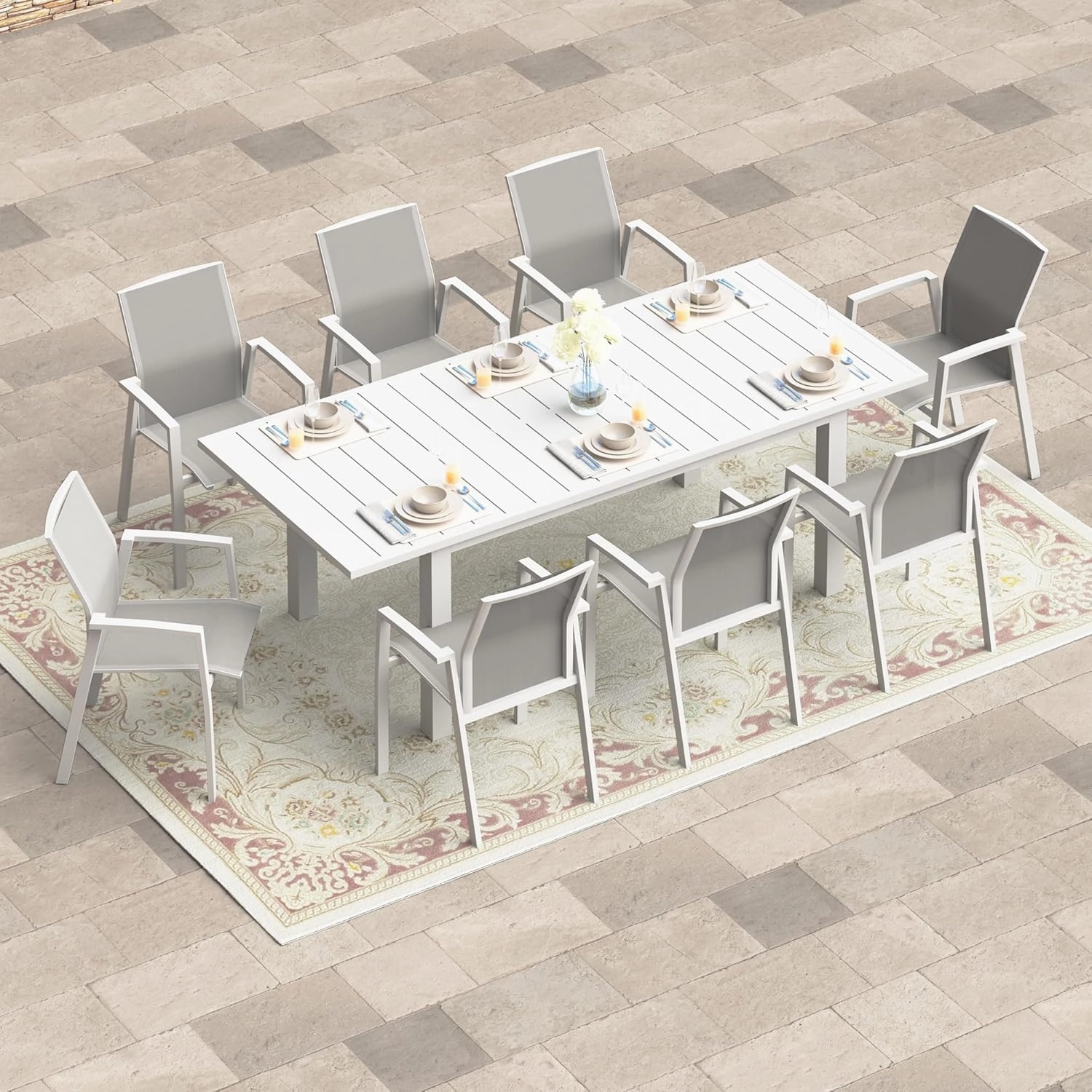 Aluminum Patio Chairs Set of 4, Fully Assembled Outdoor Dining Chairs with 360 lbs Weight Capacity, Stackable Outdoor Patio Furniture with Quick Drying Breathable Textilene Fabric for Backyard, Garden