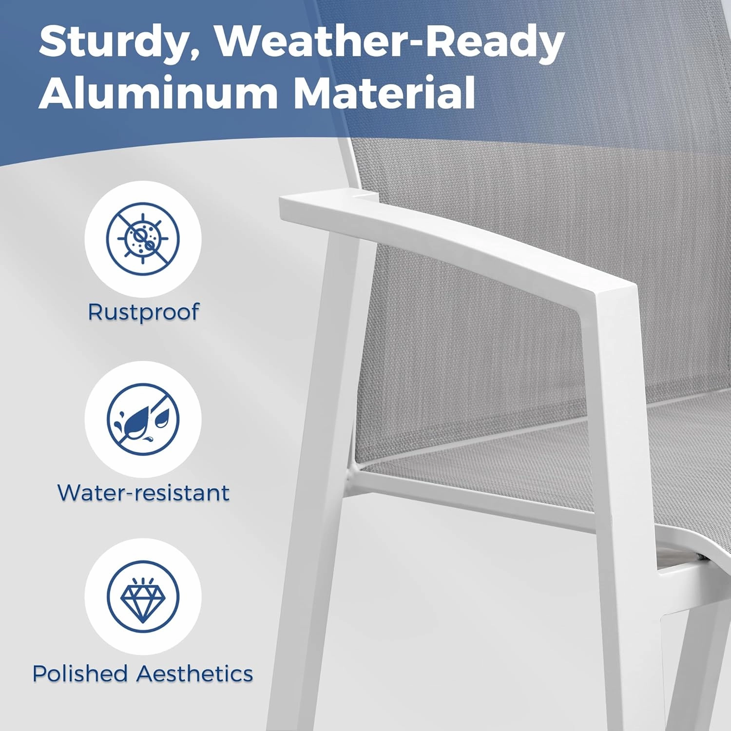 Aluminum Patio Chairs Set of 4, Fully Assembled Outdoor Dining Chairs with 360 lbs Weight Capacity, Stackable Outdoor Patio Furniture with Quick Drying Breathable Textilene Fabric for Backyard, Garden
