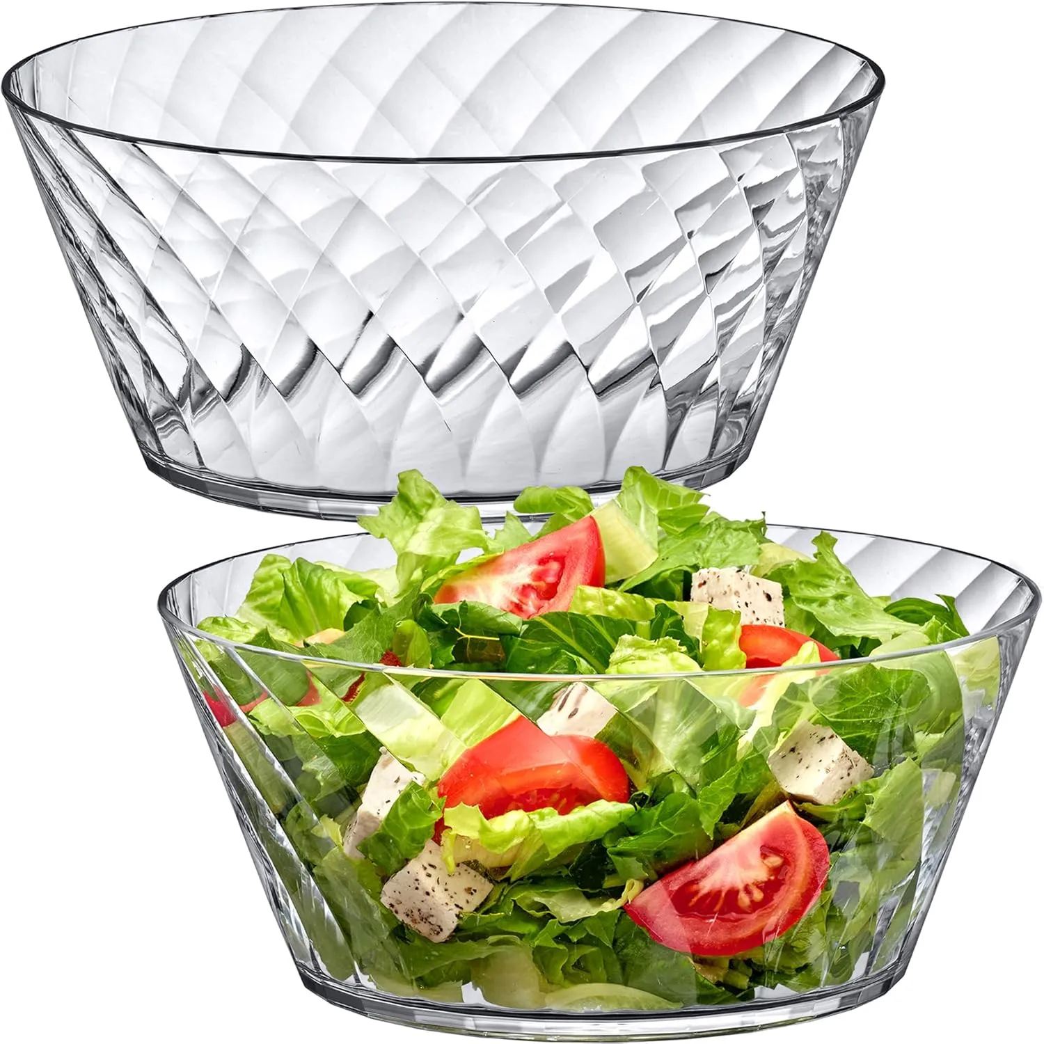 Amazing Abby - Bonita - 130-Ounce Plastic Serving Bowls (Set of 2), 10-Inch Clear Salad Bowl Set, BPA-Free, Shatter-Proof, Dishwasher-Safe, Stackable, Great for Salad, Fruit, Cereal, Snack, and More