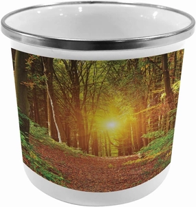 Ambesonne Forest Metal Camping Cup, Reflection Deep in The Forest Birches Trees Nature Fall Fantasy Scenery, Stainless Steel Mug for Indoor and Outdoor Activities, Green Brown