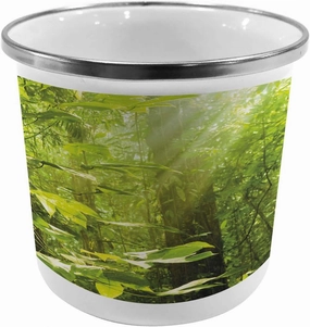 Ambesonne Nature Steel Camping Mug, Forest with Sunray Foliage Leaf Branches Woodland Eco Jungle Misty Picture, Printed Thermal Cup for Camping and Outdoor Activities, Lime Green Brown