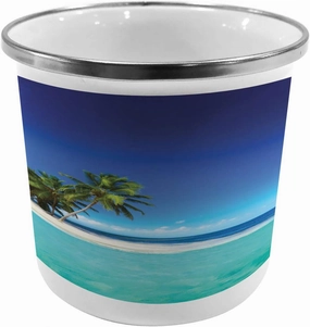 Ambesonne Ocean Steel Camping Mug, Seaside View Tropical Island Coast Jungle Nature Landscape Picture, Printed Thermal Cup for Camping and Outdoor Activities, Royal Blue Turquoise