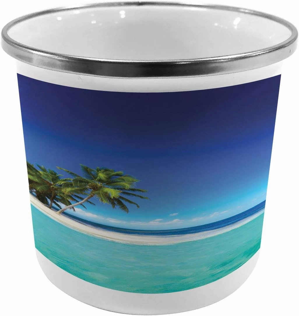 Ambesonne Ocean Steel Camping Mug, Seaside View Tropical Island Coast Jungle Nature Landscape Picture, Printed Thermal Cup for Camping and Outdoor Activities, Royal Blue Turquoise
