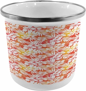 Ambesonne Orange Steel Camping Mug, Fantasy Watercolor Backdrop with White Hibiscus Blossoms Leaves Aloha Jungle, Printed Thermal Cup for Camping and Outdoor Activities, Yellow Coral White