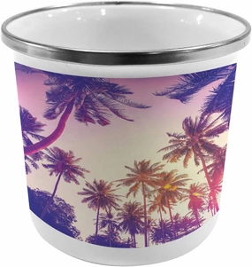 Ambesonne Palm Tree Metal Camping Cup, Coconut Trees at Peaceful Sunset Dreamy Tropical Island Jungle Vintage Effect, Stainless Steel Mug for Indoor and Outdoor Activities, Multicolor